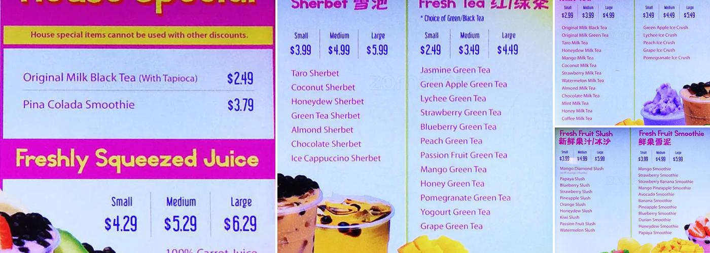 Real Fruit Bubble Tea Menu