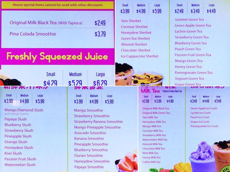 Real Fruit Bubble Tea Menu