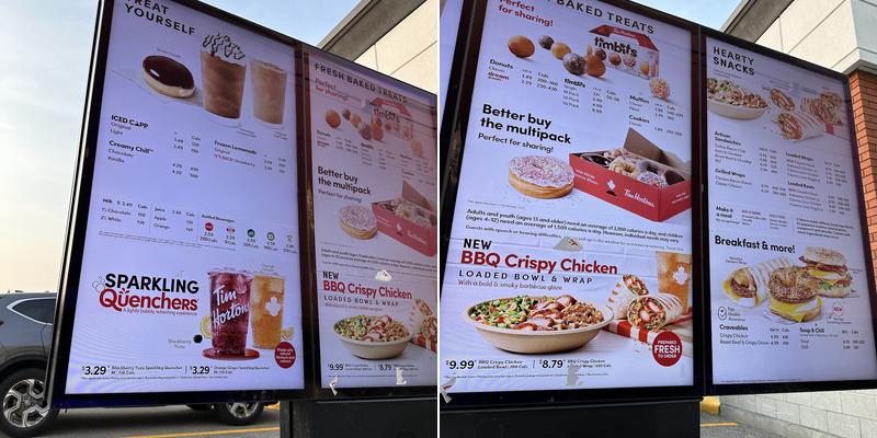 Tim Hortons Menu
