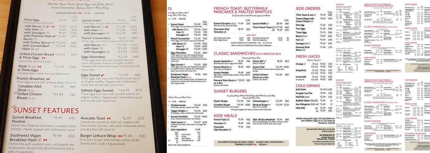 Sunset Grill Menu