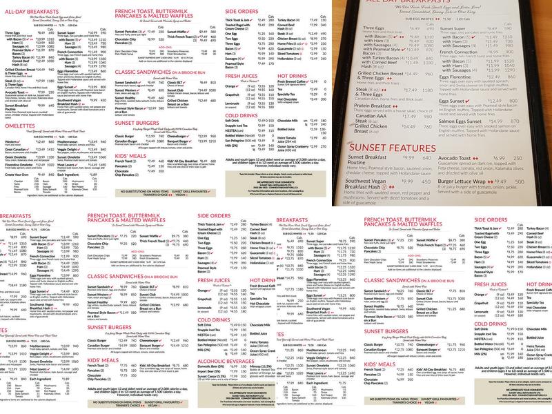 Sunset Grill Menu