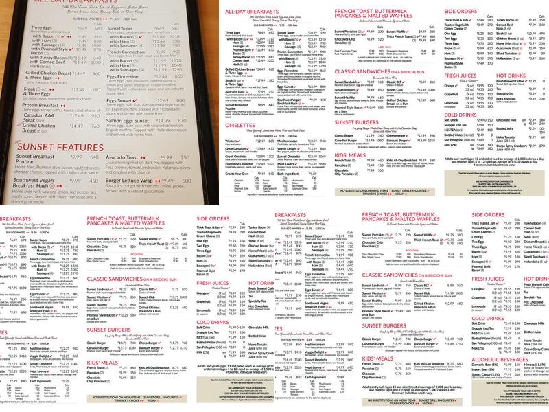 Sunset Grill Menu
