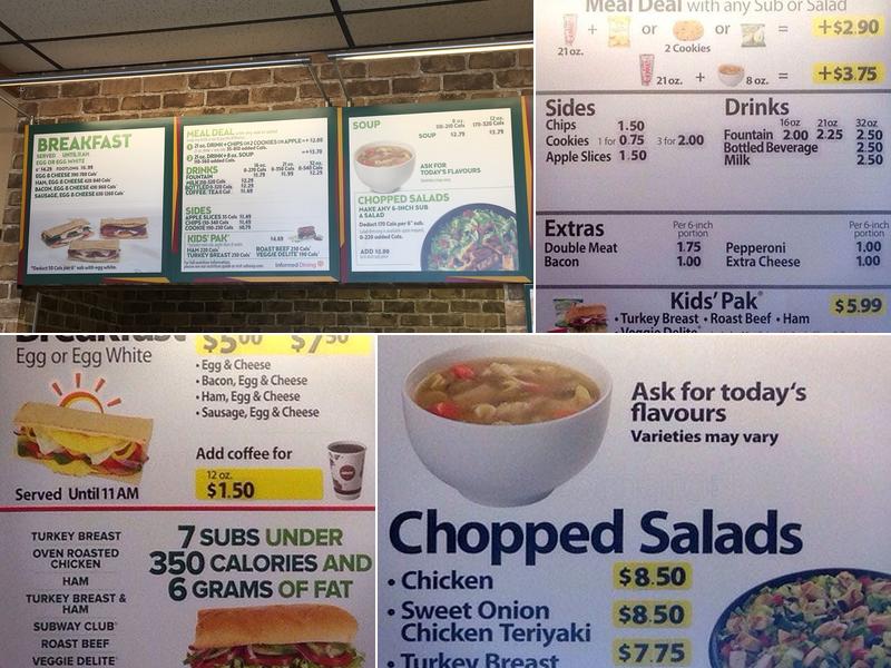 Subway Menu