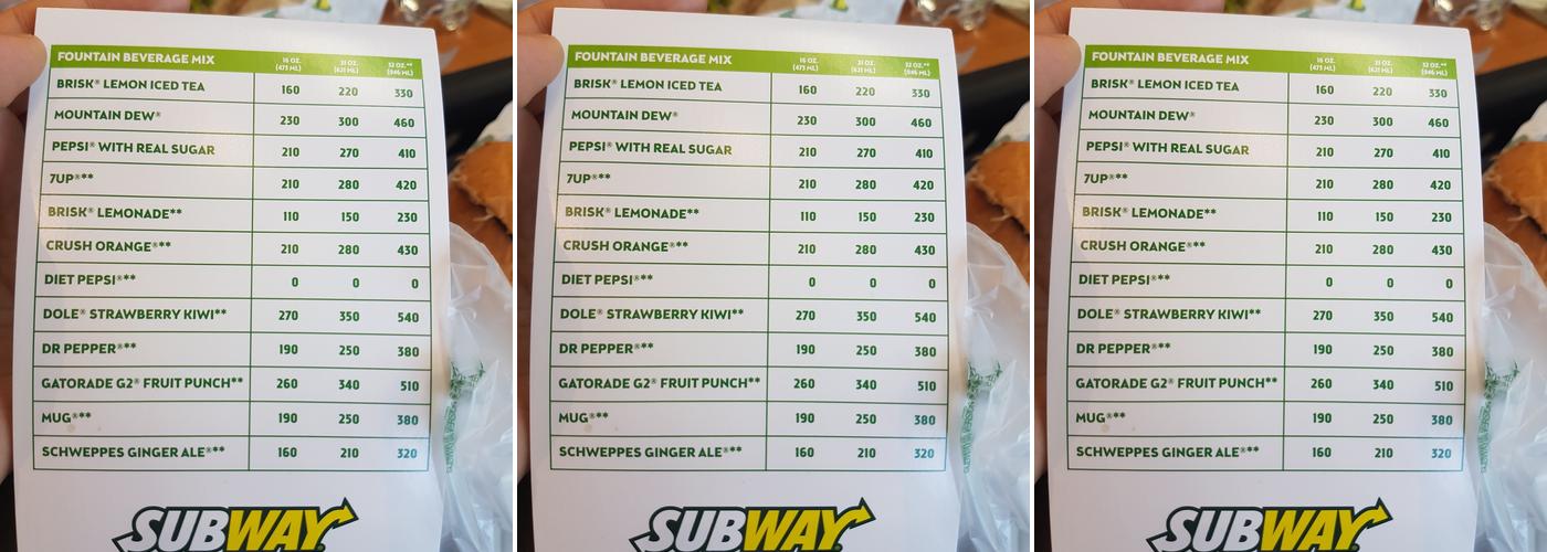 Subway Menu