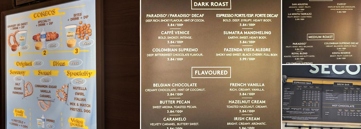 Second Cup Café Menu