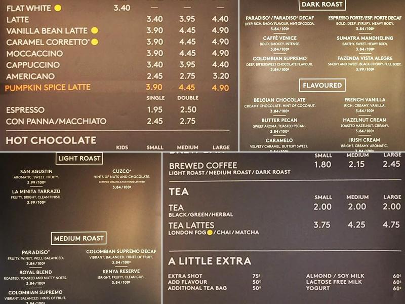 Second Cup Café Menu