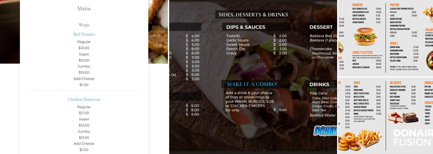 Donair Fusion Menu