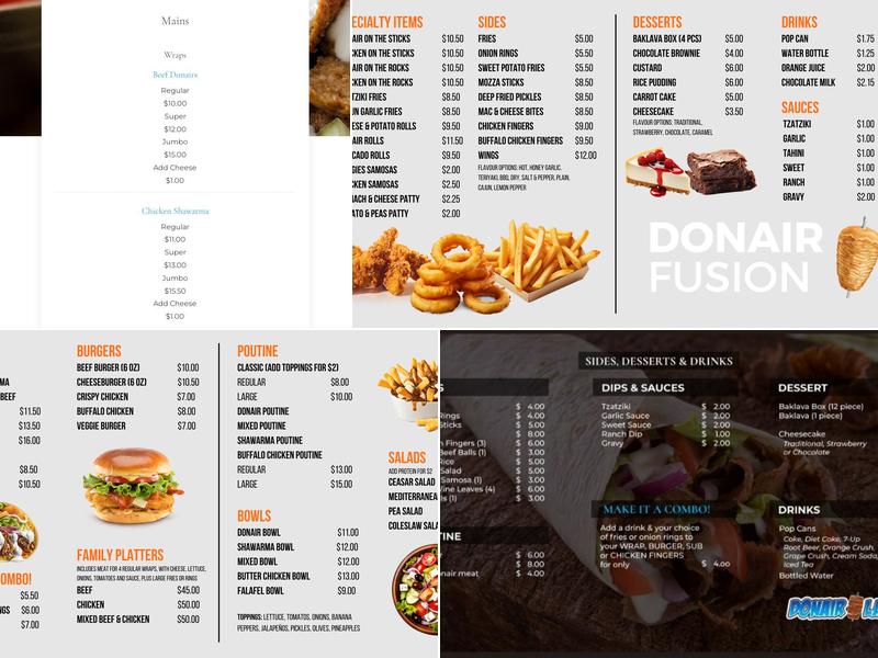 Donair Fusion Menu