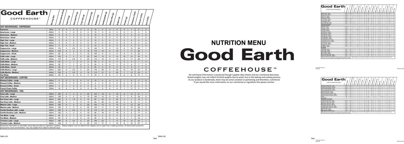 Good Earth Coffeehouse- Westside Menu