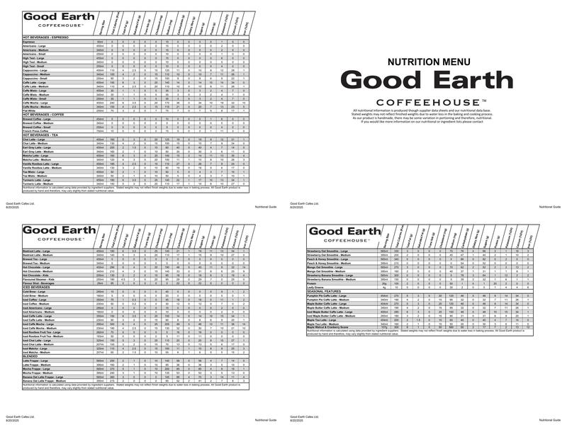 Good Earth Coffeehouse- Westside Menu