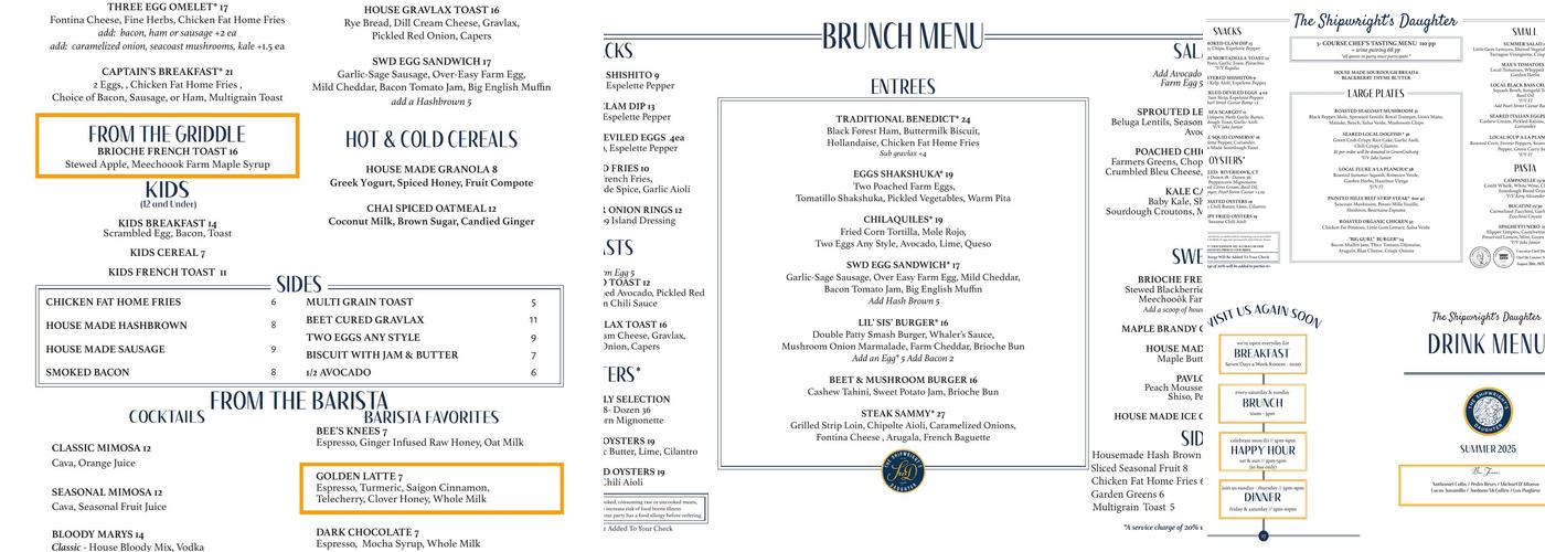 The Shipwright's Daughter Menu