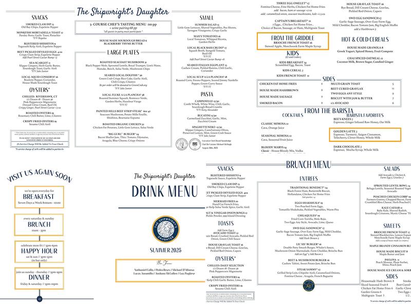 The Shipwright's Daughter Menu