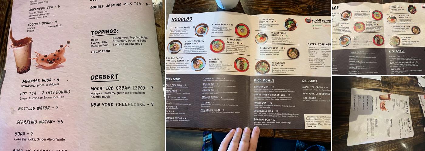 Rakkii Ramen Menu
