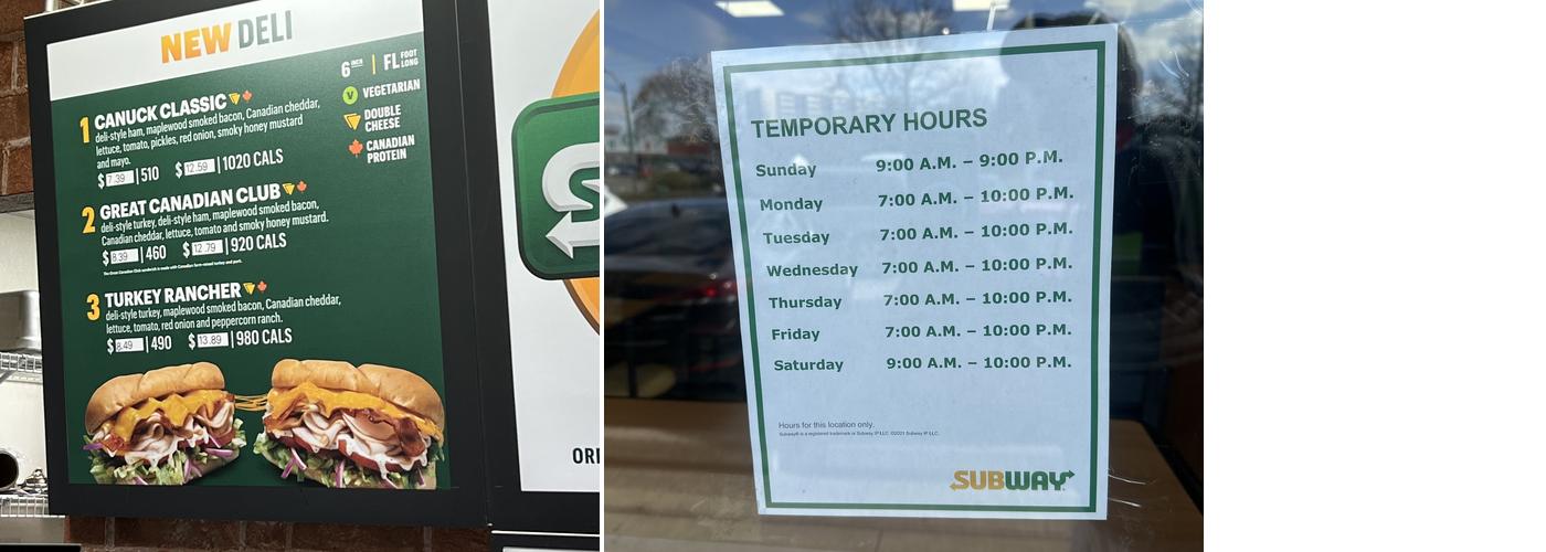 Subway Menu