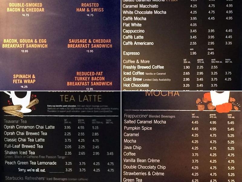 Starbucks Menu