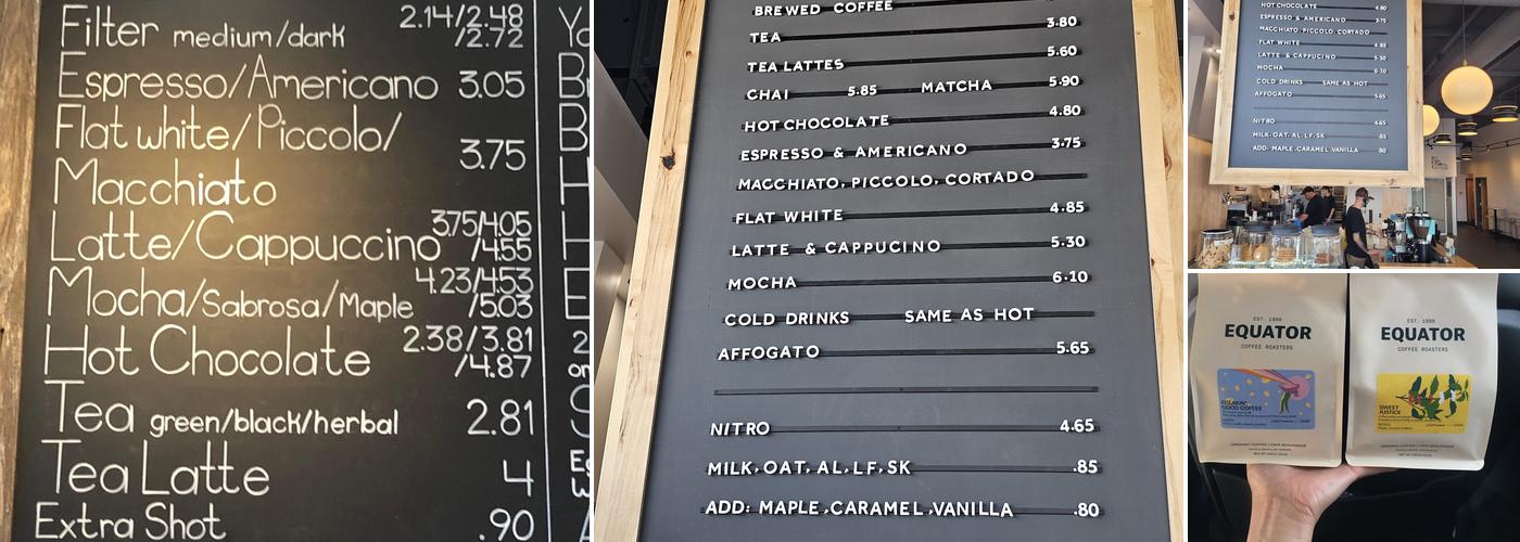 Equator Coffee Roasters Menu