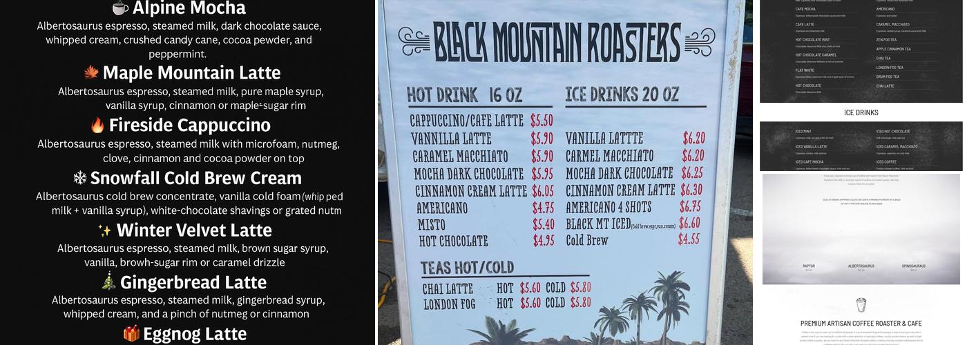 Black Mountain Roasters Drumheller Menu