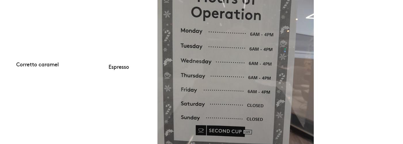 Second Cup Café Menu