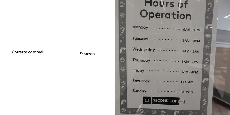 Second Cup Café Menu