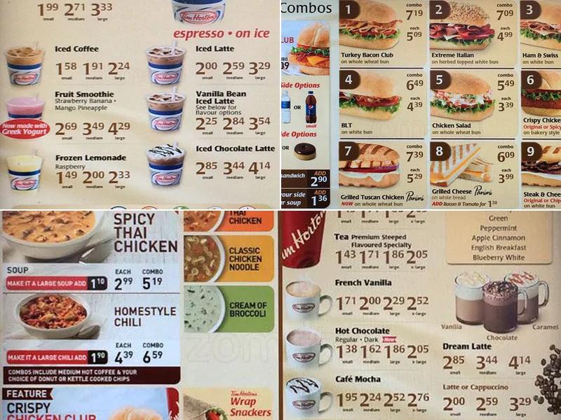 Tim Hortons Menu