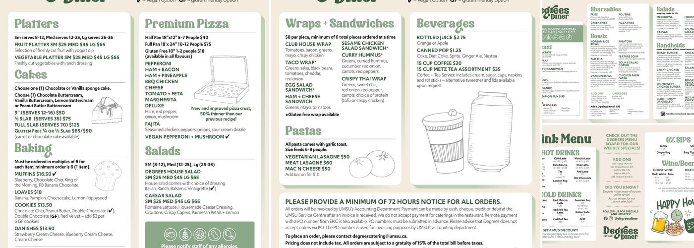 Degrees Diner Menu