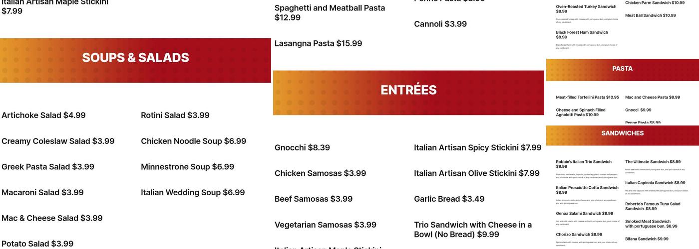 Roberto’s Corner Menu