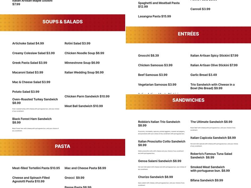 Roberto’s Corner Menu