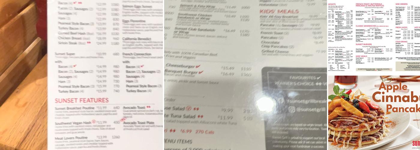 Sunset Grill Menu