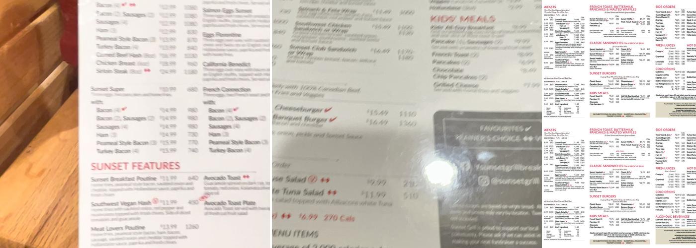 Sunset Grill Menu