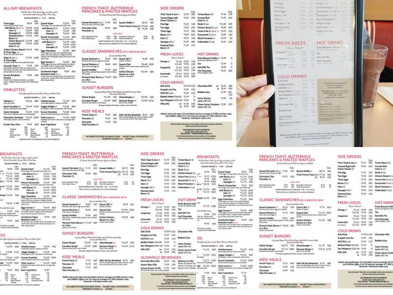 Sunset Grill Menu