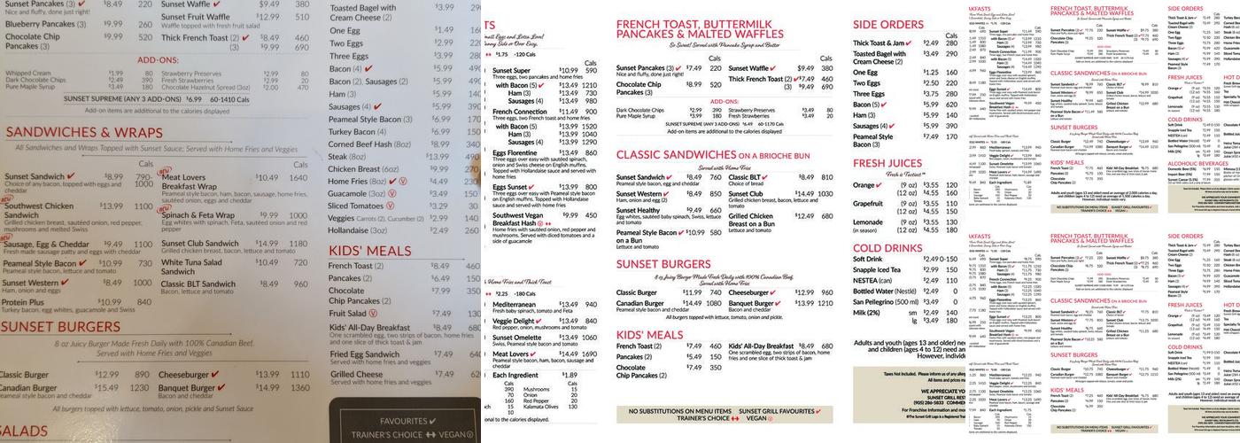 Sunset Grill Menu