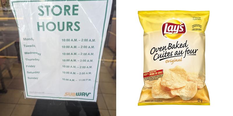 Subway Menu