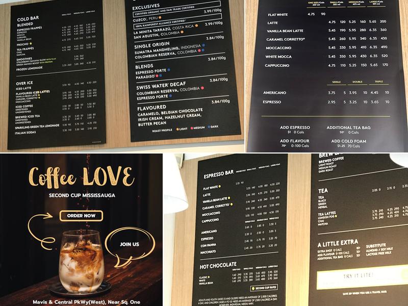 Second Cup Café Menu