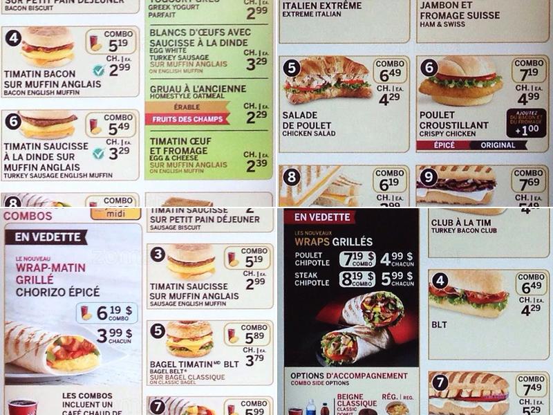Tim Hortons Menu