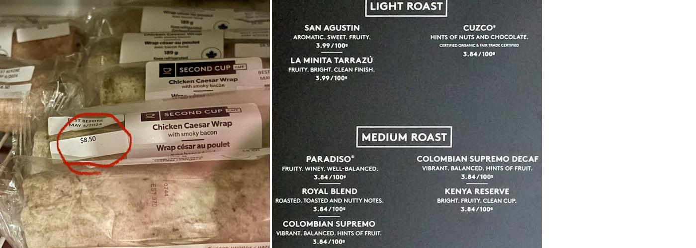 Second Cup Café Menu