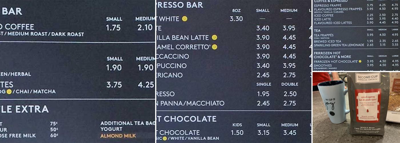Second Cup Café Menu