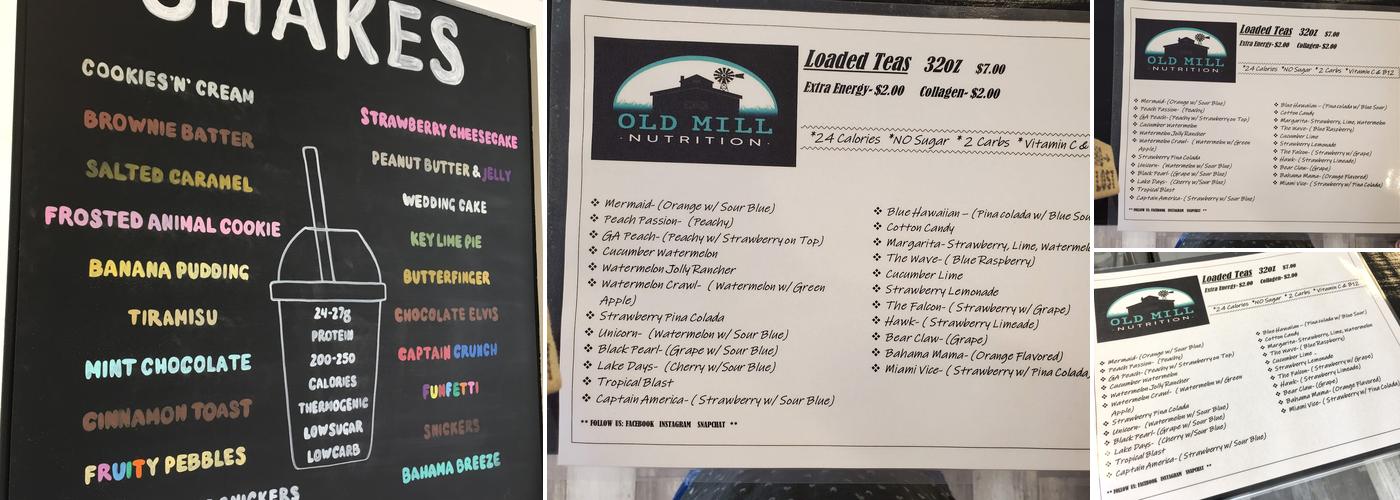 Old Mill Nutrition Menu