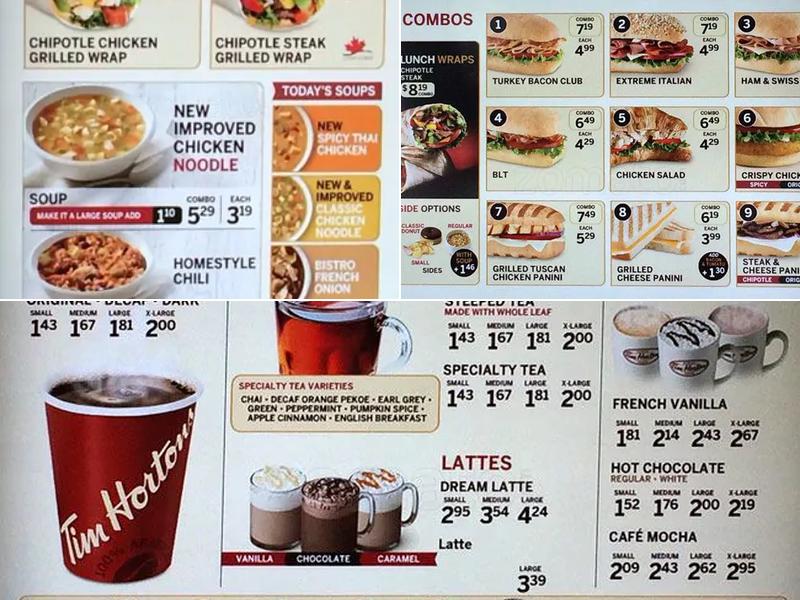 Tim Hortons Menu