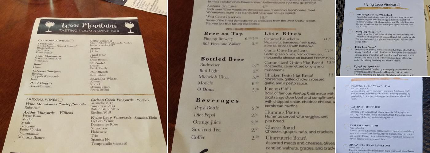Wine Mountains Menu