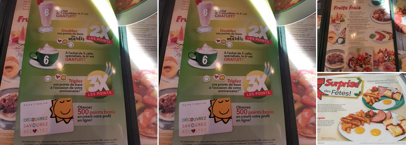 Cora déjeuners Menu