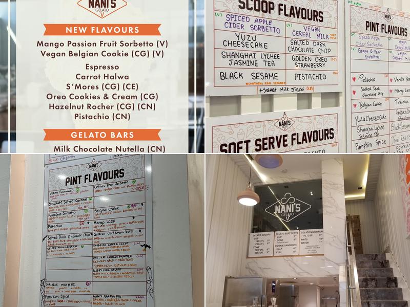 Nani's Gelato Menu