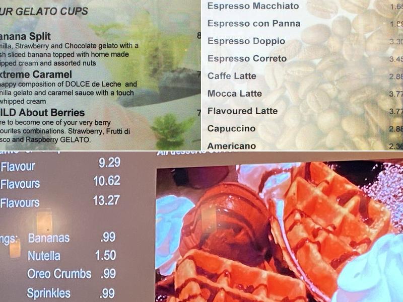 Dolce Gelato E Cafe Menu