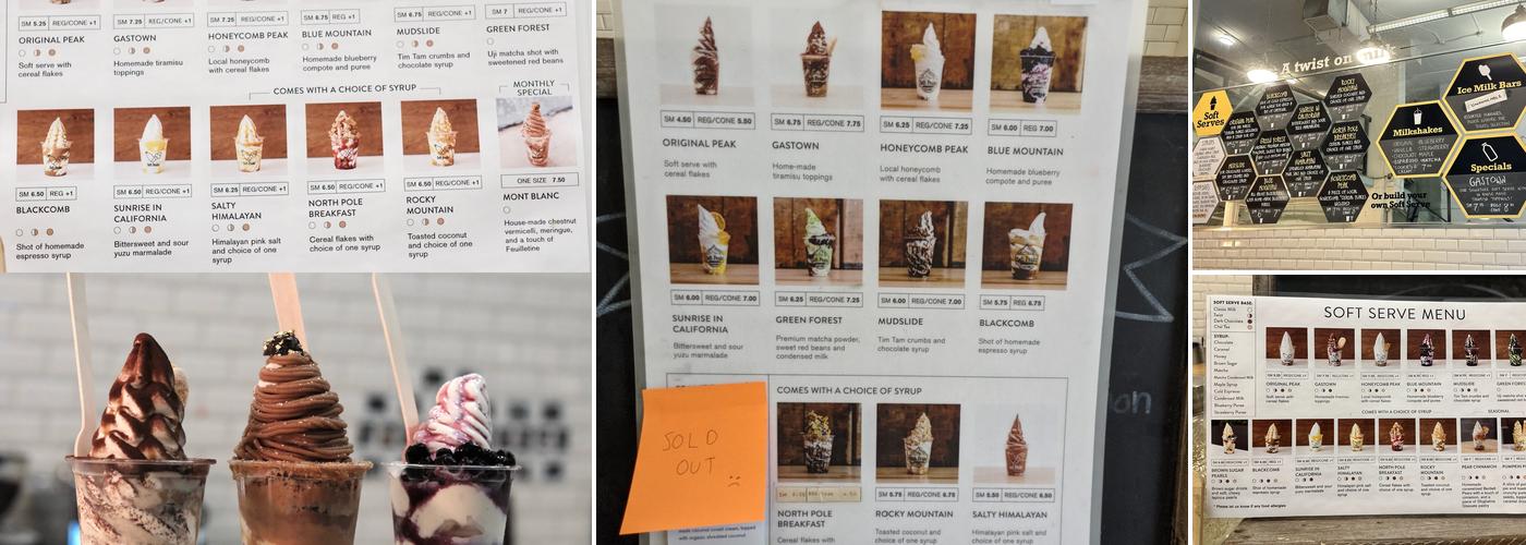 Soft Peaks Ice Cream Menu