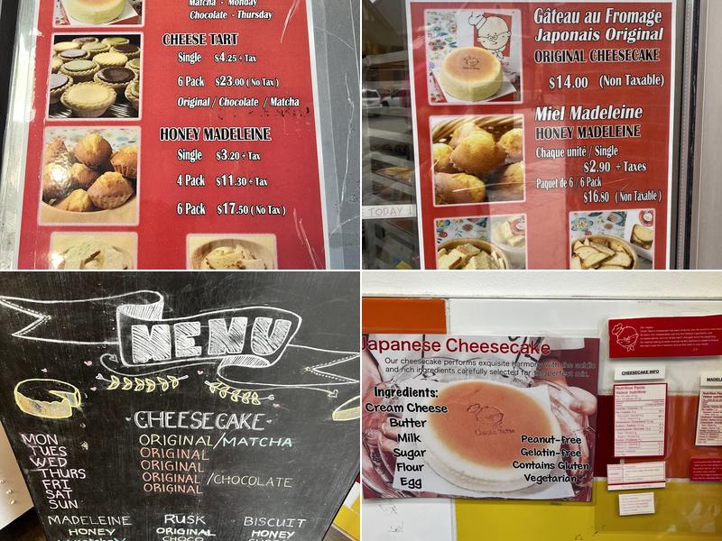 Uncle Tetsu Japanese Cheesecake Menu