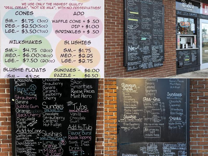 Brett's Ice Cream Menu