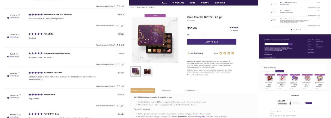 Purdys Chocolatier Menu