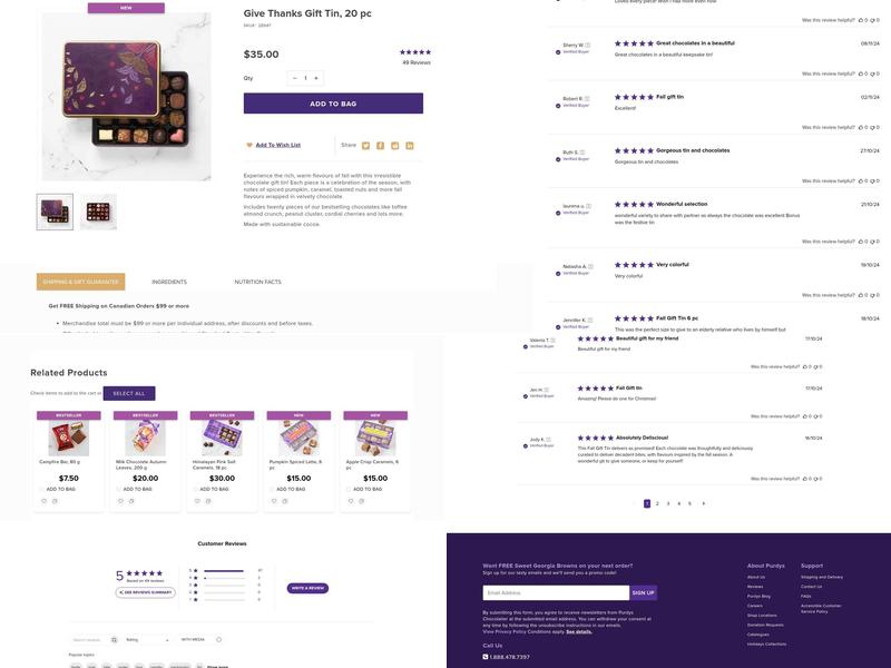 Purdys Chocolatier Menu