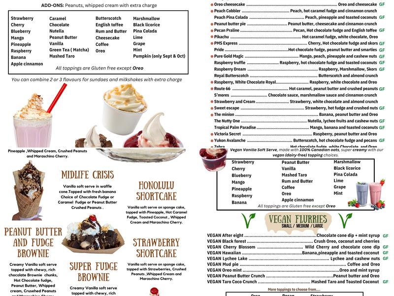 Sub Zero Ice Cream Menu