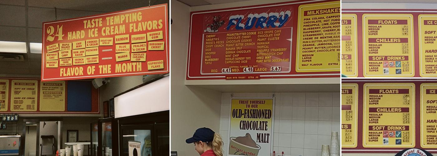 Sargent Sundae Menu