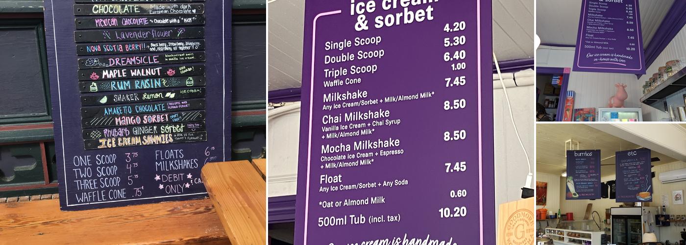 Dee Dee's Ice Cream Menu